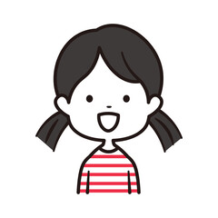 ツインテールで赤のボーダーシャツを着た笑顔の幼稚園の女の子の上半身イラスト素材