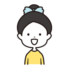 ショートカットで黄色のクールネックシャツを着た笑顔の幼稚園の女の子の上半身イラスト素材