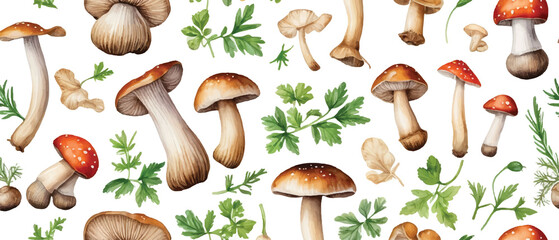 Mushroom seamless food pattern background4