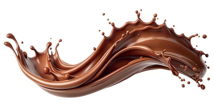 Chocolate wave and splash of chocolate on white background. World chocolate day concept.