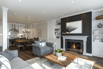 Fototapeta premium Spacious and Modern Living Room with Dining Area Integration