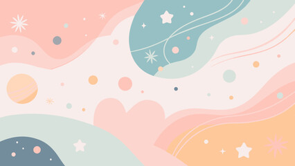 Fondo abstracto infantil con cielo estrellado y luna en colores pasteles