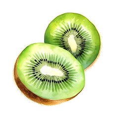 Vibrant Kiwi Fruit Slices in Watercolor on White Background