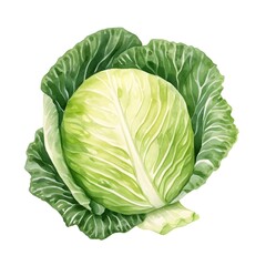 Obraz premium Vibrant Watercolor of Bountiful Cabbage Head on White Backdrop