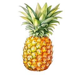 Fototapeta premium Vibrant Watercolor of Luscious Pineapple on Plain White Background,Representing Tropical Fruit Abundance and Healthy Eating