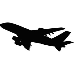 airplanes silhouettes. Planes: in flight, takeoff, running, landing. Aircraft silhouette in the sky. aircraft icon and set of passenger plane silhouette