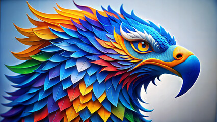 Obraz premium Colorful papercut eagle art. with its wings and tail feathers colored in a vibrant rainbow spectrum.