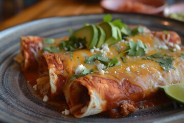 A close-up of delicious and freshly made enchiladas
