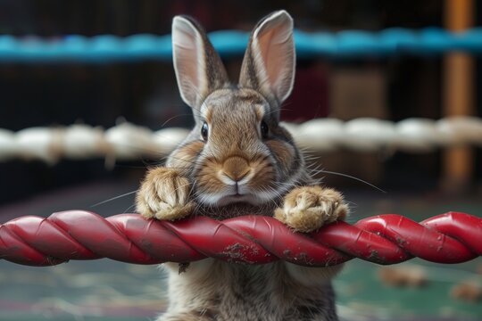 A rabbit in a boxing ring