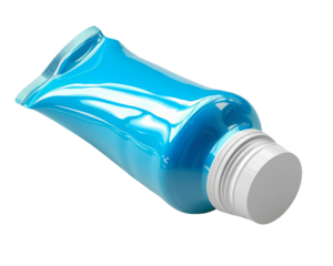 A close-up of a blue plastic tube with a white cap. Ideal for beauty, skincare, or cosmetic product packaging concepts.