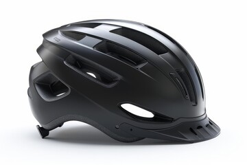 Fototapeta premium Black delivery bike helmet, isolated on white background