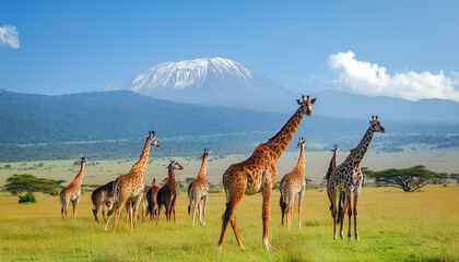 アフリカの草原、キリマンジャロが見える動物保護区