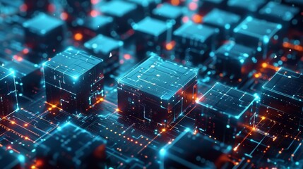 A box with different compartments each containing a block of data representing the organizational and secure structure of blockchain technology.