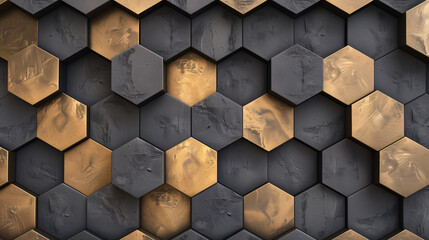 Intricate Black and Gold Hexagonal Tiles Creating a Textured Pattern Background