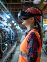 Illustration of Using AR and VR for training, maintenance, and design visualization in industrial environments. Ai Generate.