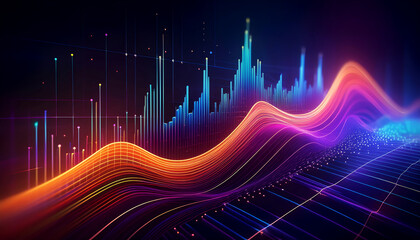 Naklejka premium Abstract Digital Landscape: A Symphony of Vibrant Lines and Data Points