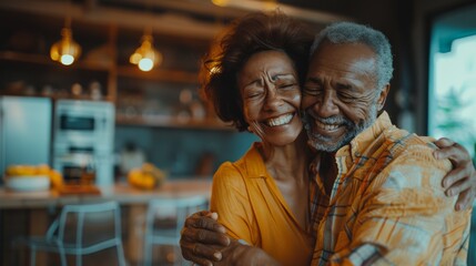 Portrait of a happy retired senior biracial couple smiling at each other at home - Powered by Adobe