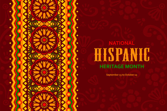 National Hispanic heritage month festival banner with ethnic ornament pattern, vector background. Latin America holiday of Hispanic Americans tradition and culture heritage of handicraft and folk art