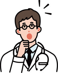 アイデアを思いつく白衣の若い男性医者のイラスト