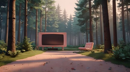 3d render of cartoon environment minimalist forest tv shows of the kids.generative.ai