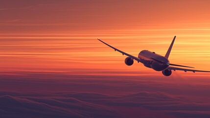 旅客機と夕日の風景1