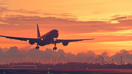 旅客機と夕日の風景17