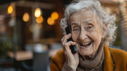 Cheerful Retired Woman Enjoying Leisure Call with Sister - Relaxing Vacation, Lifestyle, Family Bonding, Happiness