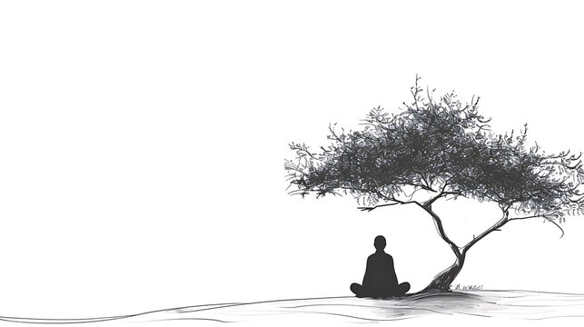 Silhouette figures against a winter landscape, one on a tree, another in the snow