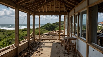  The resilience of a family rebuilding their lives after a storm destroys their coastal hut ai_generated