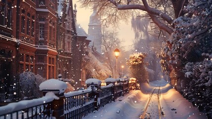 Winter street with snow