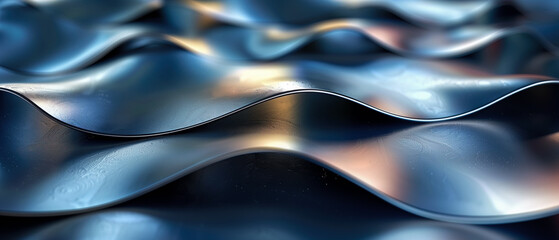 Fototapeta premium Liquid Metal Waves: Abstract chrome waves flow and crest, reflecting light in a mesmerizing dance of texture and form. 