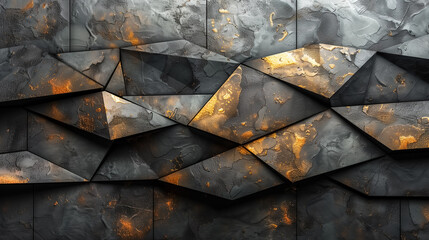 Gray and gold polygon embossed 3D geometric metal cooper background, luxury strong background geometric patterns and subtle shadow background wallpaper