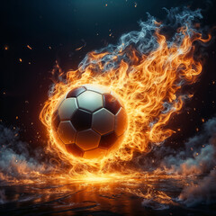 Fiery Soccer Ball Flying Through Dark Smoky Sky at Night