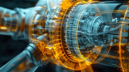 An intricate hologram shows the internal mechanics of a wind turbine giving technicians a better understanding of its operations.