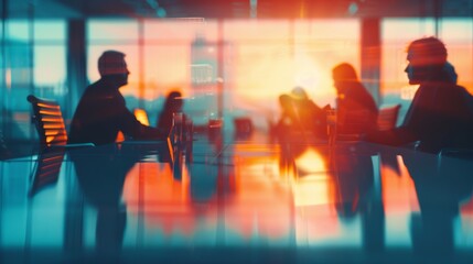 Business minds align against the backdrop of a setting sun
