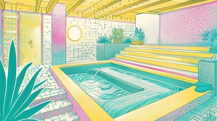 A serene spa setting with natural elements and soothing greenery, symbolizing relaxation and self-care