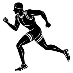 Black and white silhouette of person running on a white background