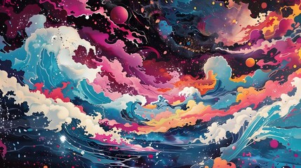 Vibrant Colorful Blobs and Waves Transform Canvas into Dynamic Abstract Art