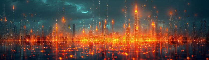 Naklejka premium Oil field with rising stock indicators, financial growth concept, dramatic lighting