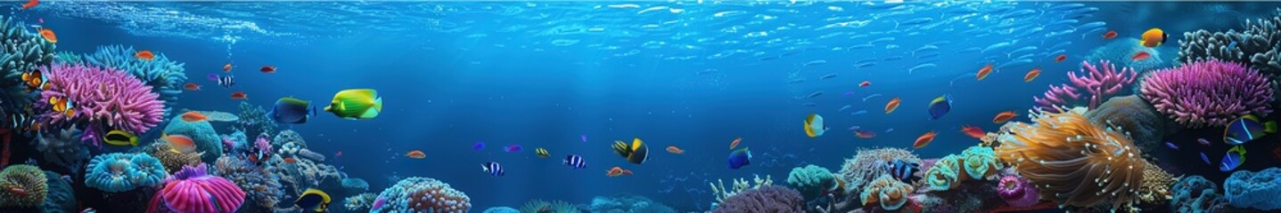 Colorful underwater scene with fish and coral reefs