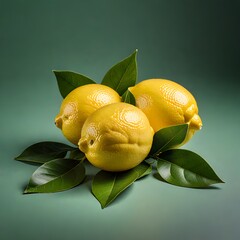 fresh lemons with lemon leaves on a blue background. selective focus.
 lemon on a green background