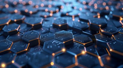 Obraz premium An abstract representation of a blockchain network in the form of a honeycomb structure.