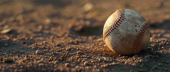 Detailed image of a baseball on a freshly raked infield