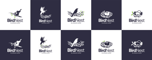 bird's nest logo collection, for security, construction, natural materials, logo design inspiration.