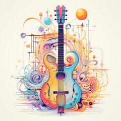 Illustration of a guitar with colorful