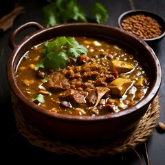 bowl of haleem with chicken pieces