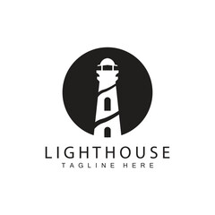Lighthouse logo vector beacon tower ship signal simple beach port design template