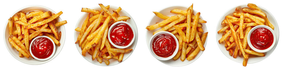 French Fries And Ketchup  isolated on transparent png background collection set . Generative ai
