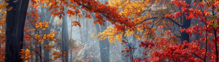 Colorful Autumn Forest with Mist