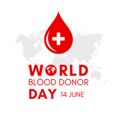 World Blood Donor Day, June 14. Vector illustration. Heart with a drop of Blood, symbolizes donation and charity. Social media template design